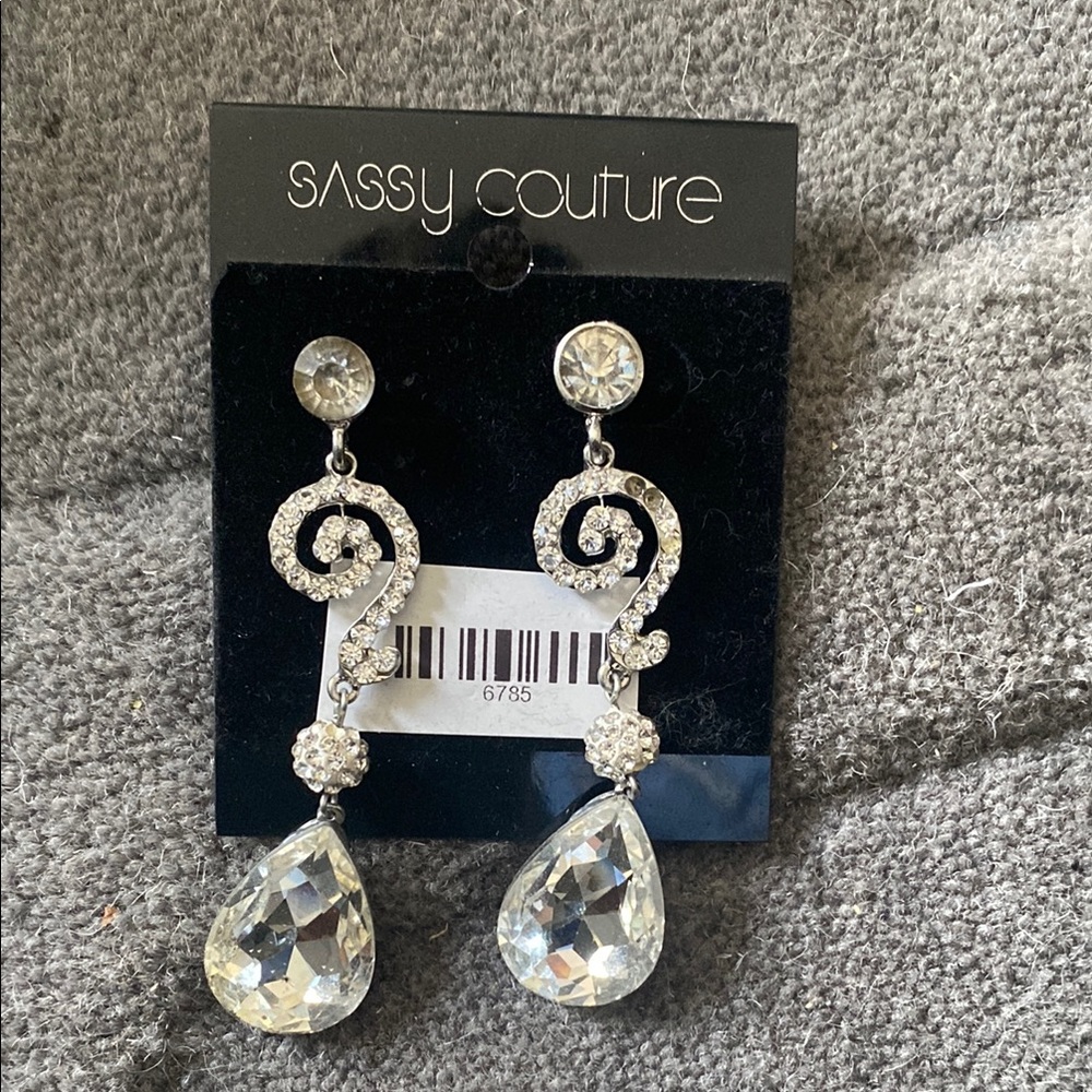 Sassy Couture Silver Crystal Drop Earrings